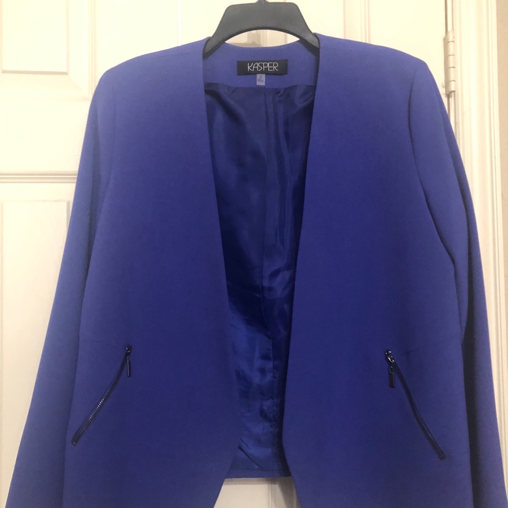 Purple Kasper suit coat with zipper “pockets”